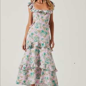 ASTR THE LABEL LYSETTE FLORAL RUFFLE CUTOUT MAXI